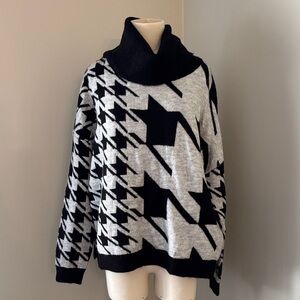 William Rast Black and Gray Houndstooth Turtleneck Sweater
